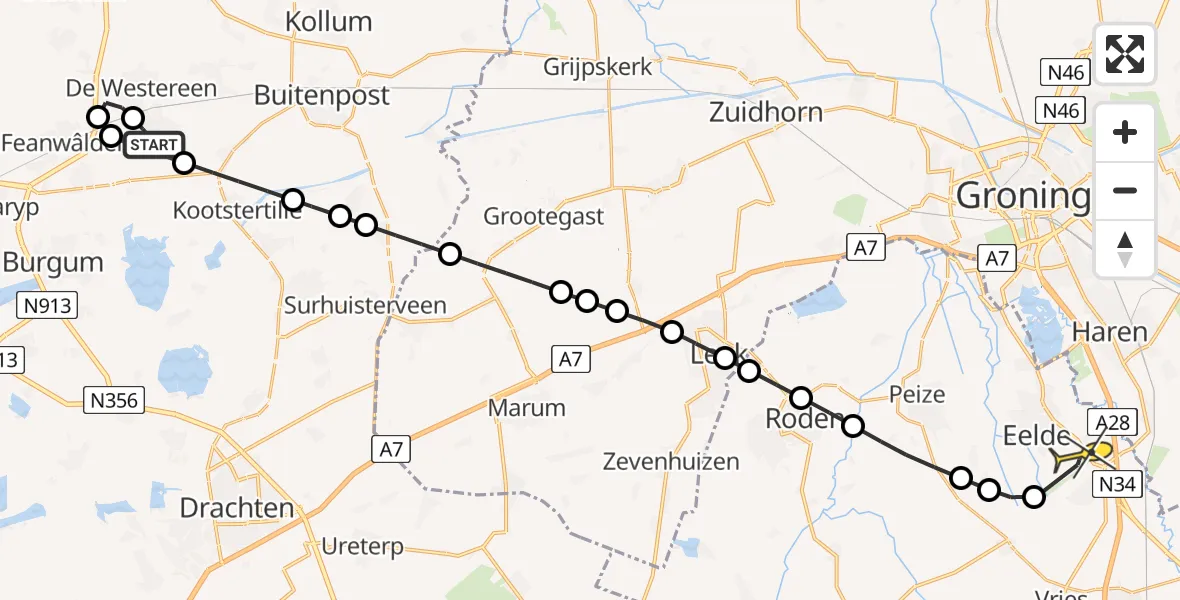 Routekaart van de vlucht: Lifeliner 4 naar Groningen Airport Eelde, Suder Stasjonsstrjitte