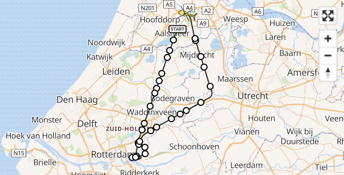 Routekaart van de vlucht: Politieheli naar Amstelveen, Sportlaan