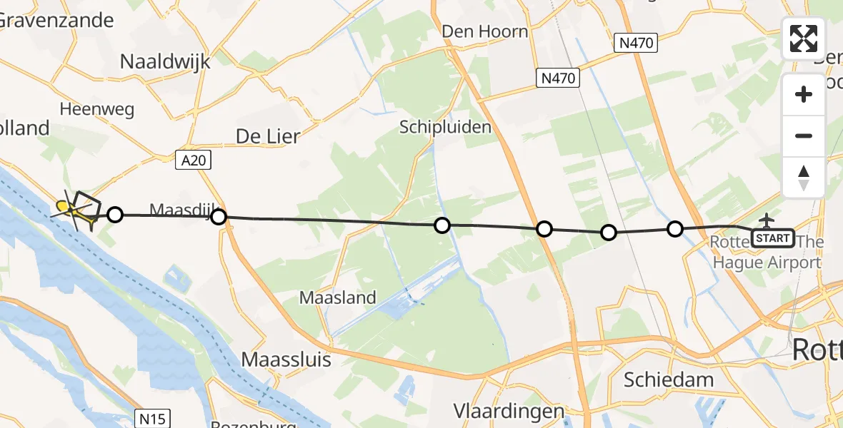 Routekaart van de vlucht: Lifeliner 2 naar Hoek van Holland, Nieuw Oranjekanaal
