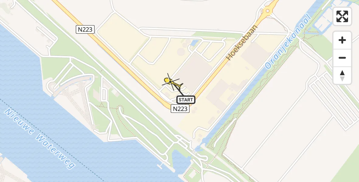 Routekaart van de vlucht: Lifeliner 2 naar Hoek van Holland, Nieuw Oranjekanaal