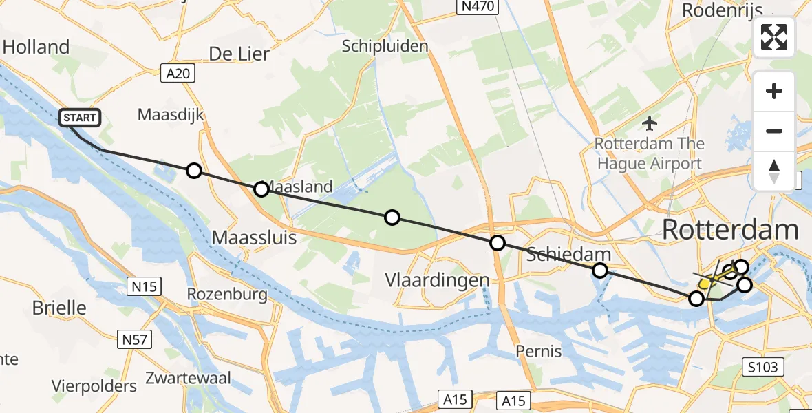 Routekaart van de vlucht: Lifeliner 2 naar Erasmus MC, Oranjehaven