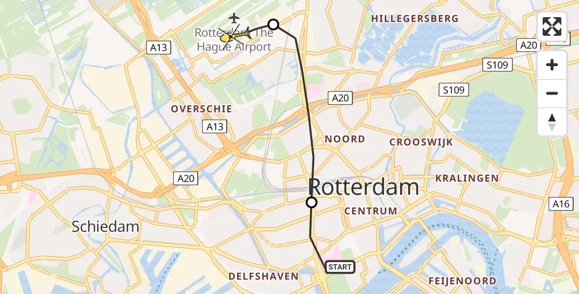 Routekaart van de vlucht: Lifeliner 2 naar Rotterdam The Hague Airport, Schietbaanlaan