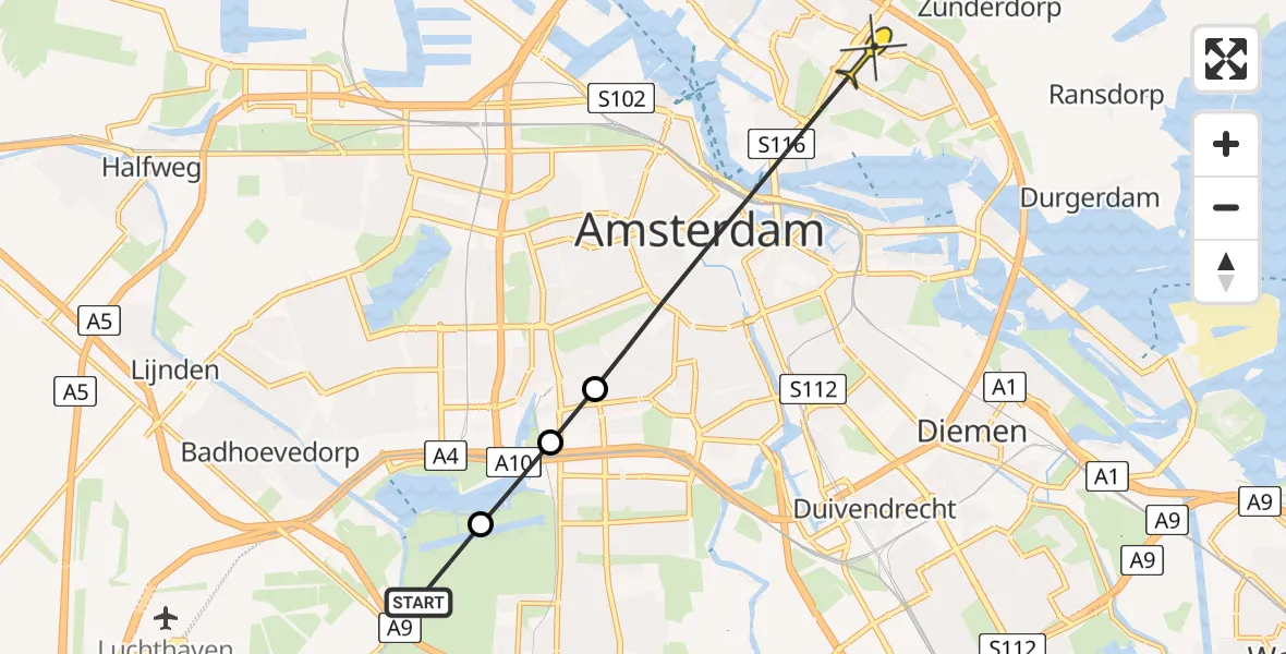 Routekaart van de vlucht: Politieheli naar Amsterdam, Koenenkade