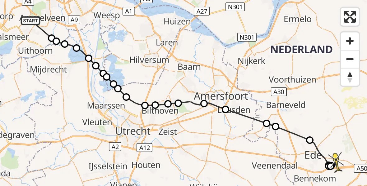 Routekaart van de vlucht: Politieheli naar Ede, Ringdijk Bovenkerker Polder