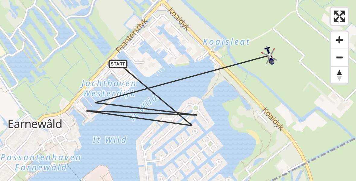 Vluchtroute Politiehelikopter Earnewâld - Earnewâld, 22 juli 2025, 08:05