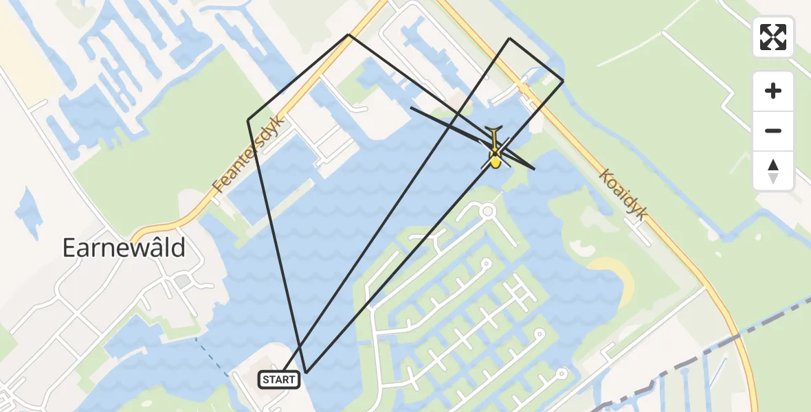 Routekaart van de vlucht: Politiehelikopter naar Earnewâld, It Wiid