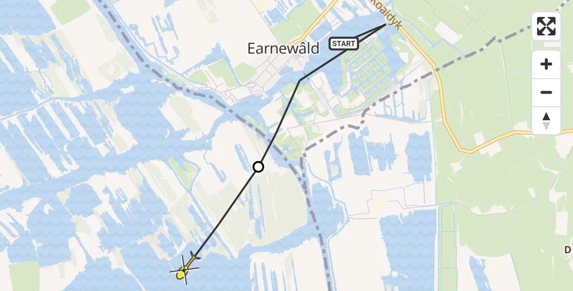 Routekaart van de vlucht: Politieheli naar Warten, Grutte Krite