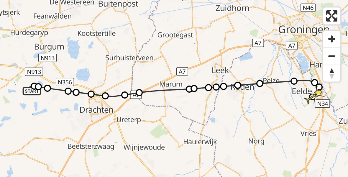 Routekaart van de vlucht: Lifeliner 4 naar Groningen Airport Eelde, Feantersdyk