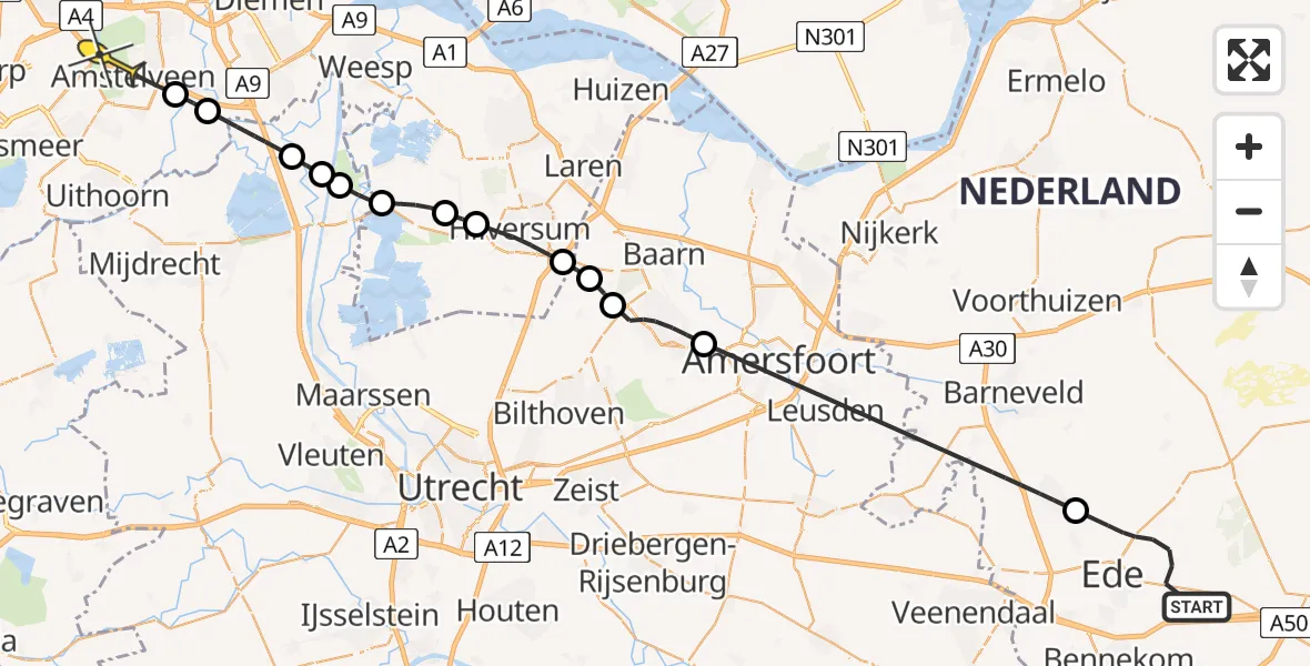 Routekaart van de vlucht: Politieheli naar Amstelveen, Wijde Veldweg