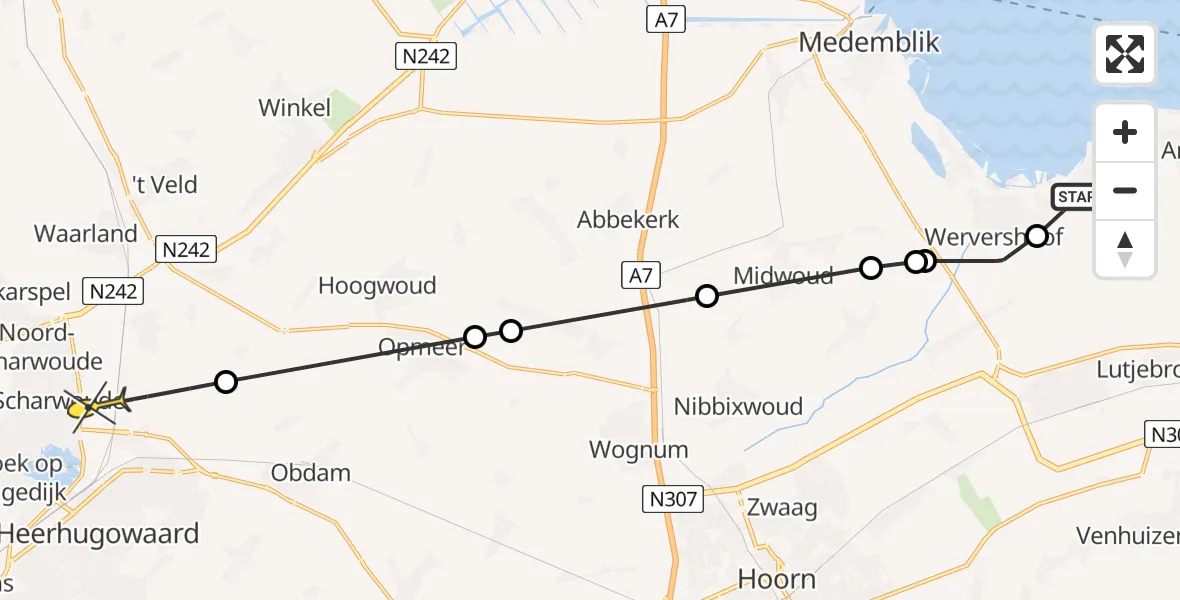 Routekaart van de vlucht: Politiehelikopter naar Heerhugowaard, De Kibbel