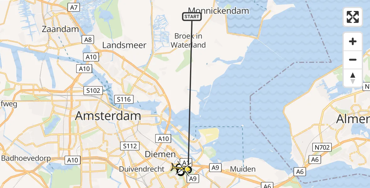 Routekaart van de vlucht: Politieheli naar Diemen, Veeneikpad