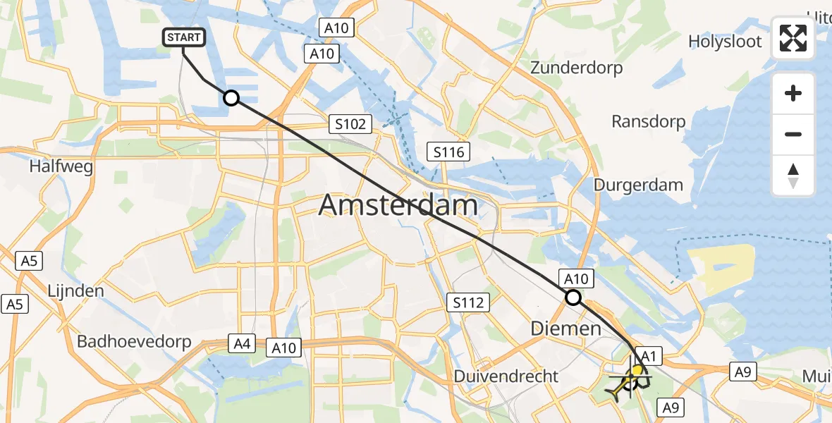 Routekaart van de vlucht: Lifeliner 1 naar Amsterdam, Corsicaweg