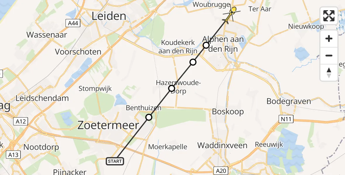 Routekaart van de vlucht: Politieheli naar Alphen aan den Rijn, Jan Paulpad