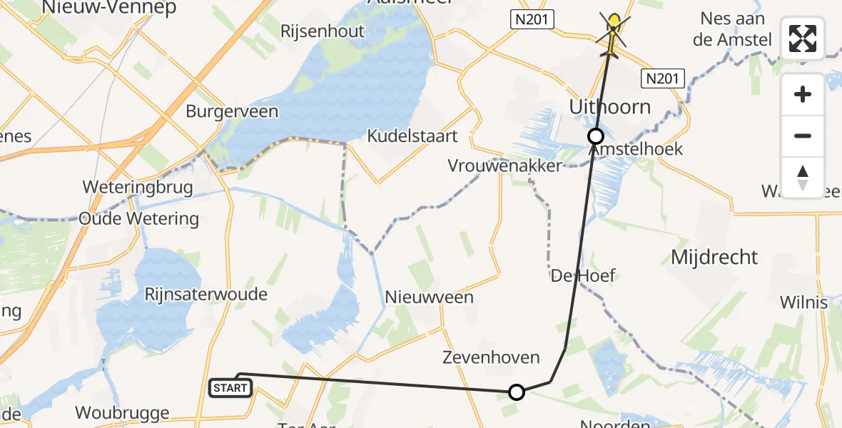 Routekaart van de vlucht: Politiehelikopter naar Amstelveen, 't Laantje