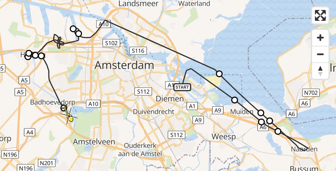 Routekaart van de vlucht: Politieheli naar Badhoevedorp, Strekdam