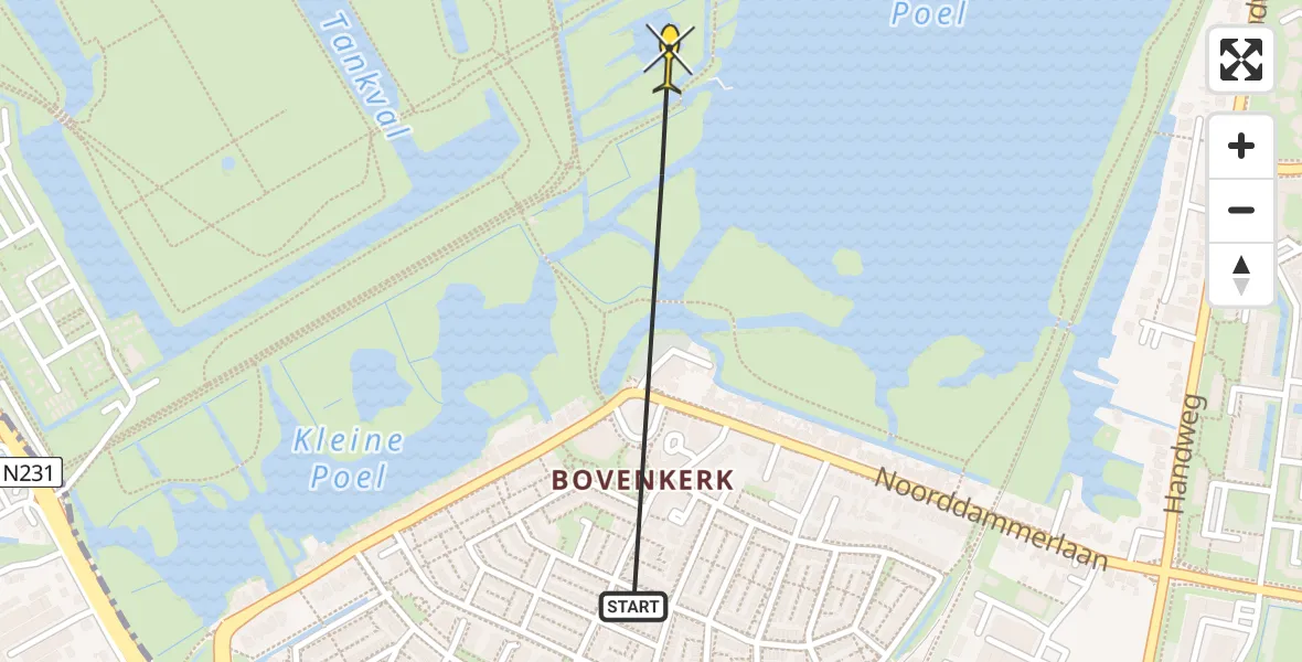 Routekaart van de vlucht: Politiehelikopter naar Amstelveen, Kleine Noorddijk