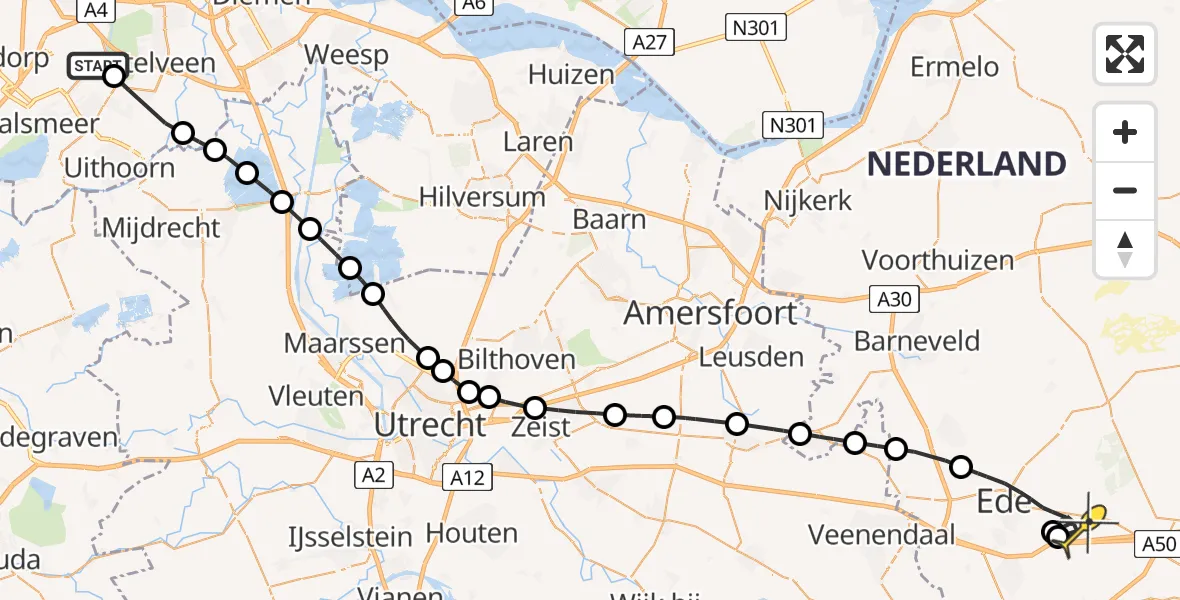 Routekaart van de vlucht: Politieheli naar Ede, Bosrandweg