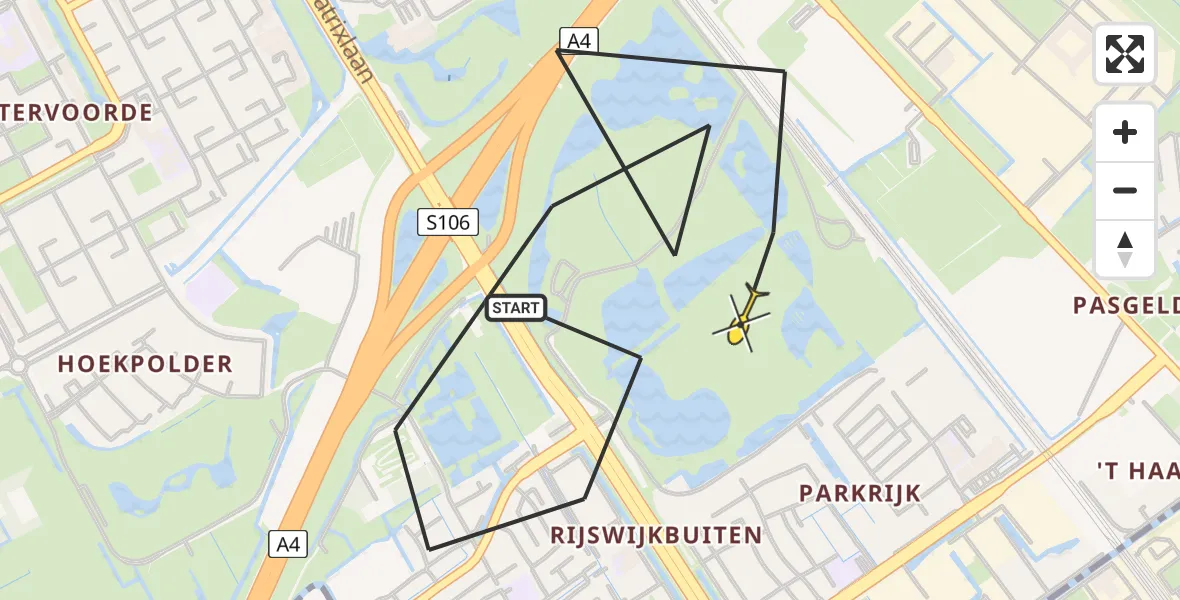 Routekaart van de vlucht: Politieheli naar Rijswijk, Hazepad