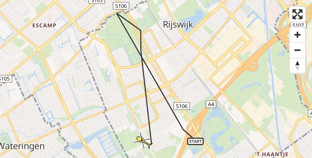 Routekaart van de vlucht: Politieheli naar Rijswijk, Guntersteinweg
