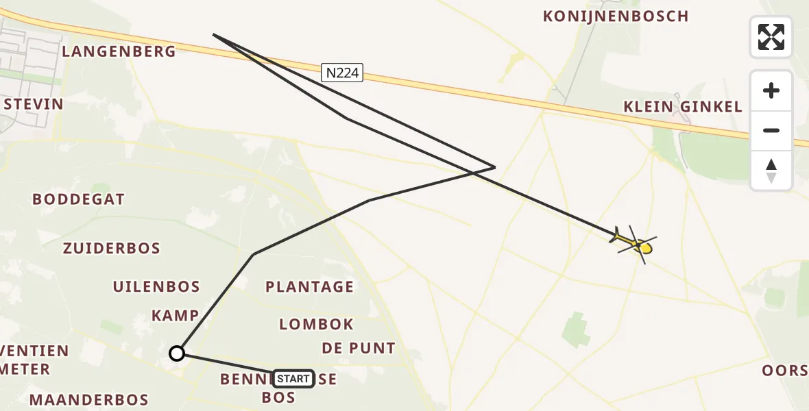 Routekaart van de vlucht: Politieheli naar Ede, Plantage
