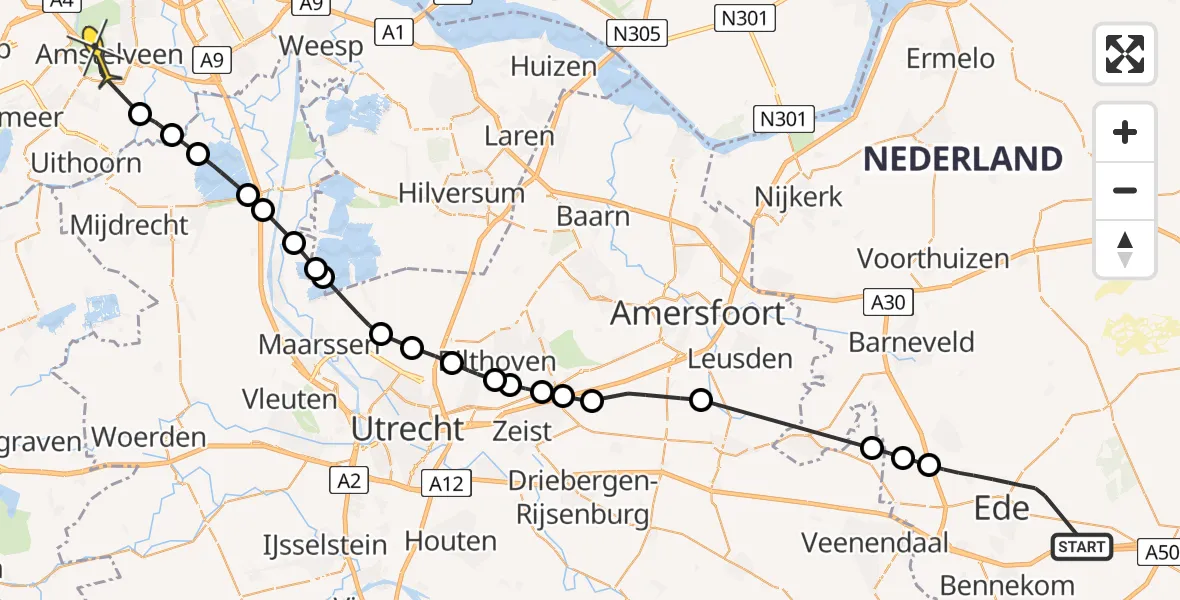 Routekaart van de vlucht: Politiehelikopter naar Amstelveen, Genieweg