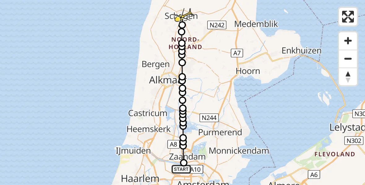 Routekaart van de vlucht: Lifeliner 1 naar Schagen, Elbaweg