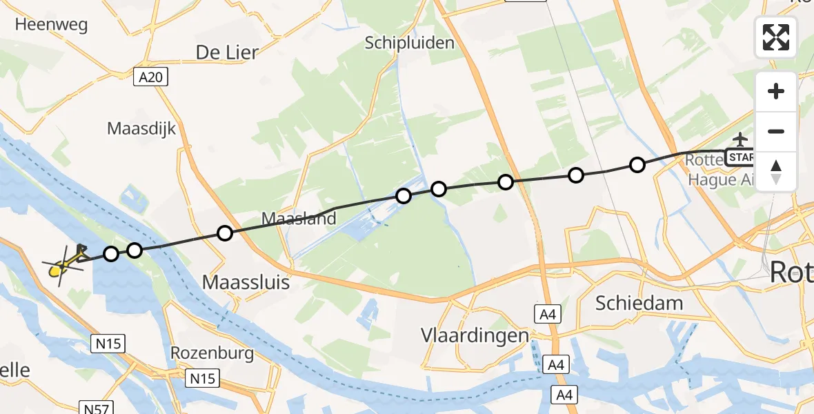 Routekaart van de vlucht: Lifeliner 2 naar Europoort, Wolgaweg