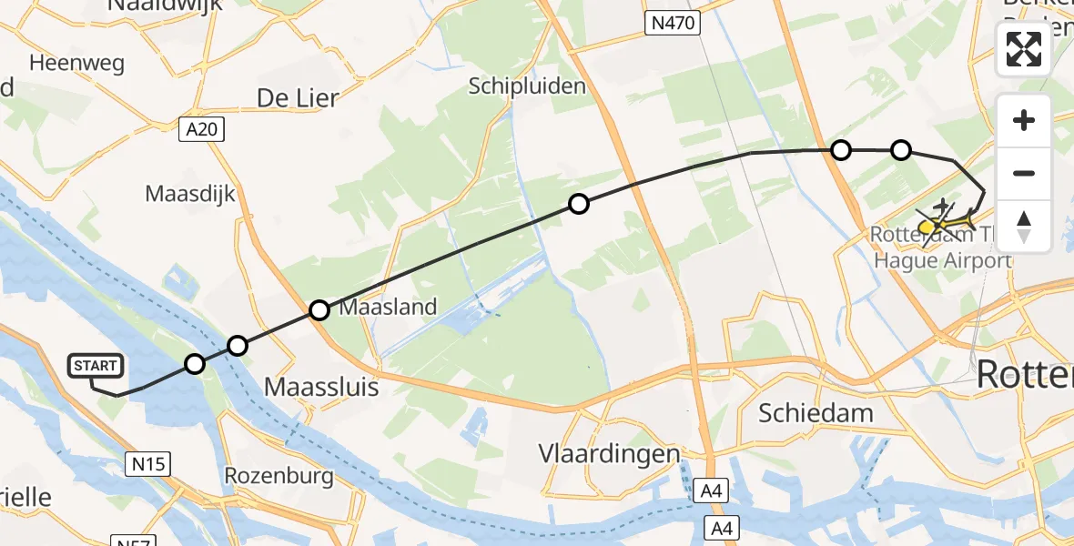 Routekaart van de vlucht: Lifeliner 2 naar Rotterdam The Hague Airport, Lyondell Chemie Nederland