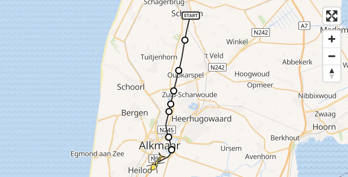 Routekaart van de vlucht: Lifeliner 1 naar Alkmaar, Witte Paal