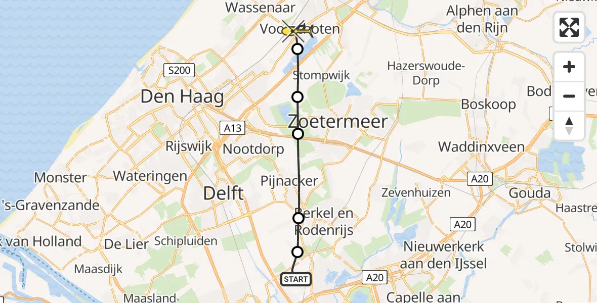 Routekaart van de vlucht: Lifeliner 2 naar Voorschoten, Zijdeweg