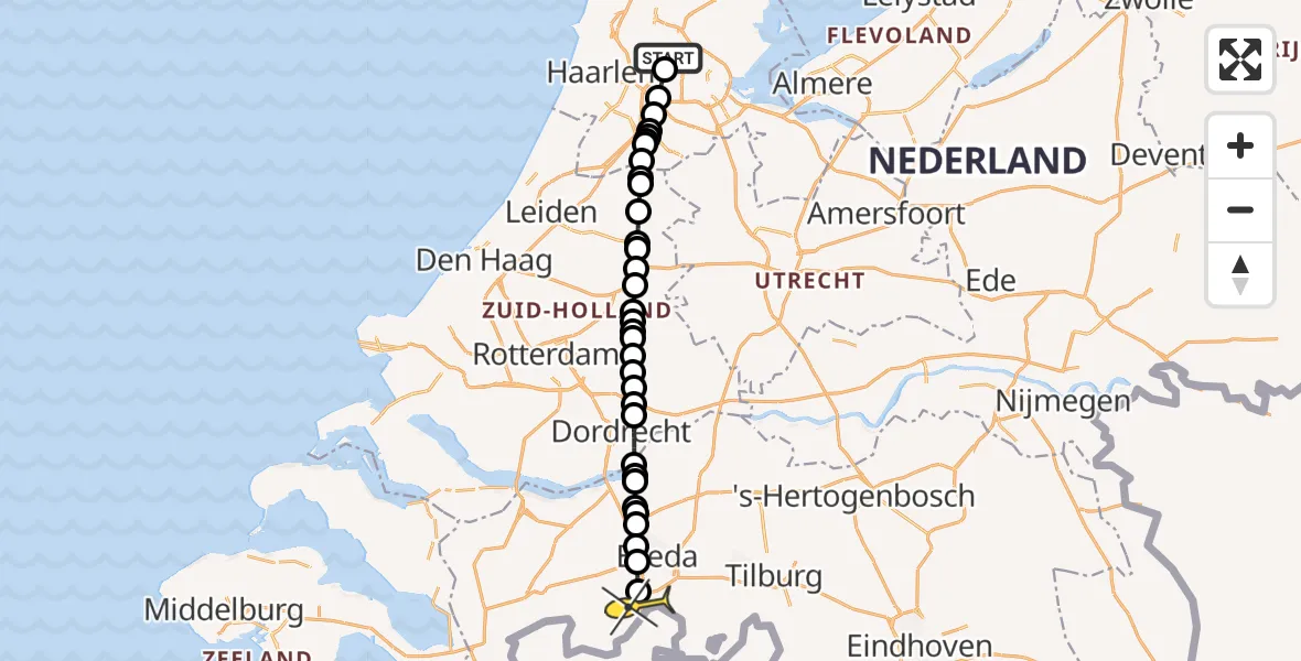 Routekaart van de vlucht: Lifeliner 1 naar Rijsbergen, Nieuw-Zeelandweg