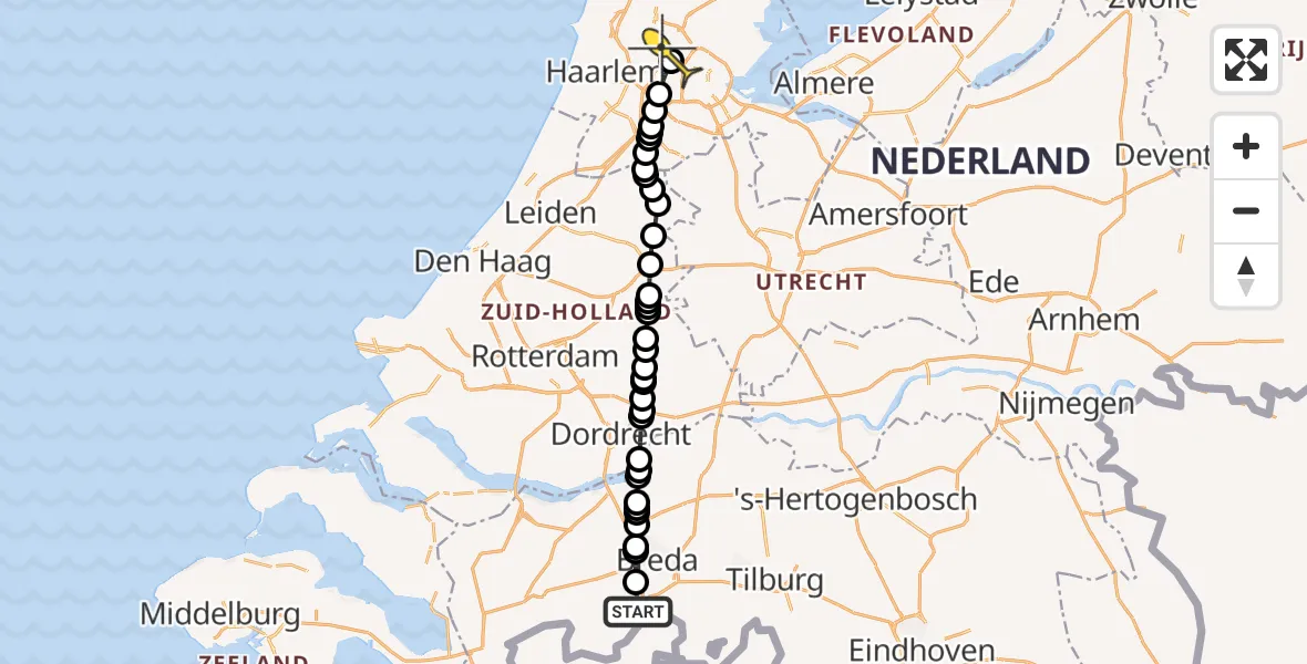 Routekaart van de vlucht: Lifeliner 1 naar Amsterdam Heliport, Overasebaan