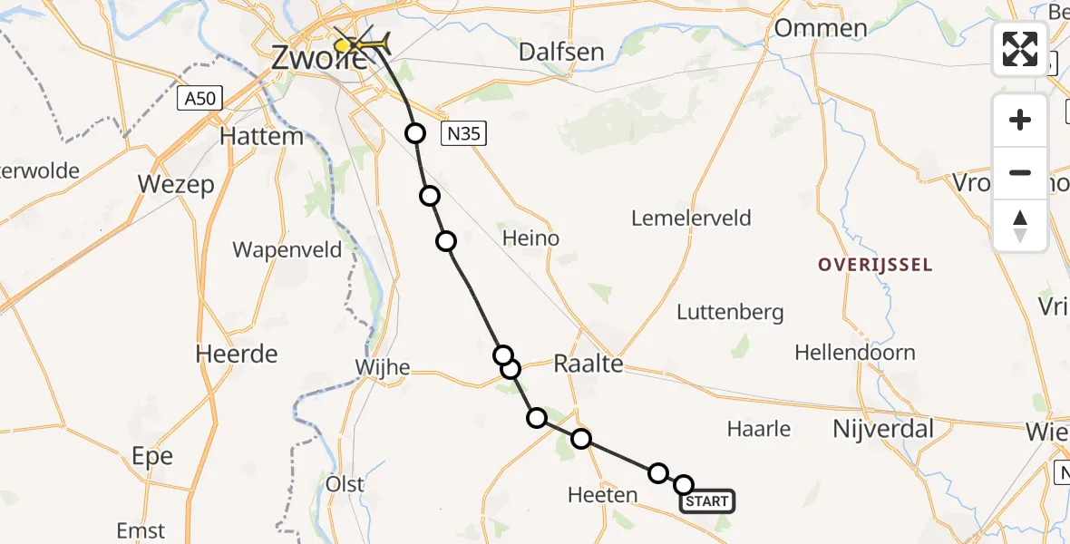 Routekaart van de vlucht: Lifeliner 4 naar Zwolle, Portlanderdijk