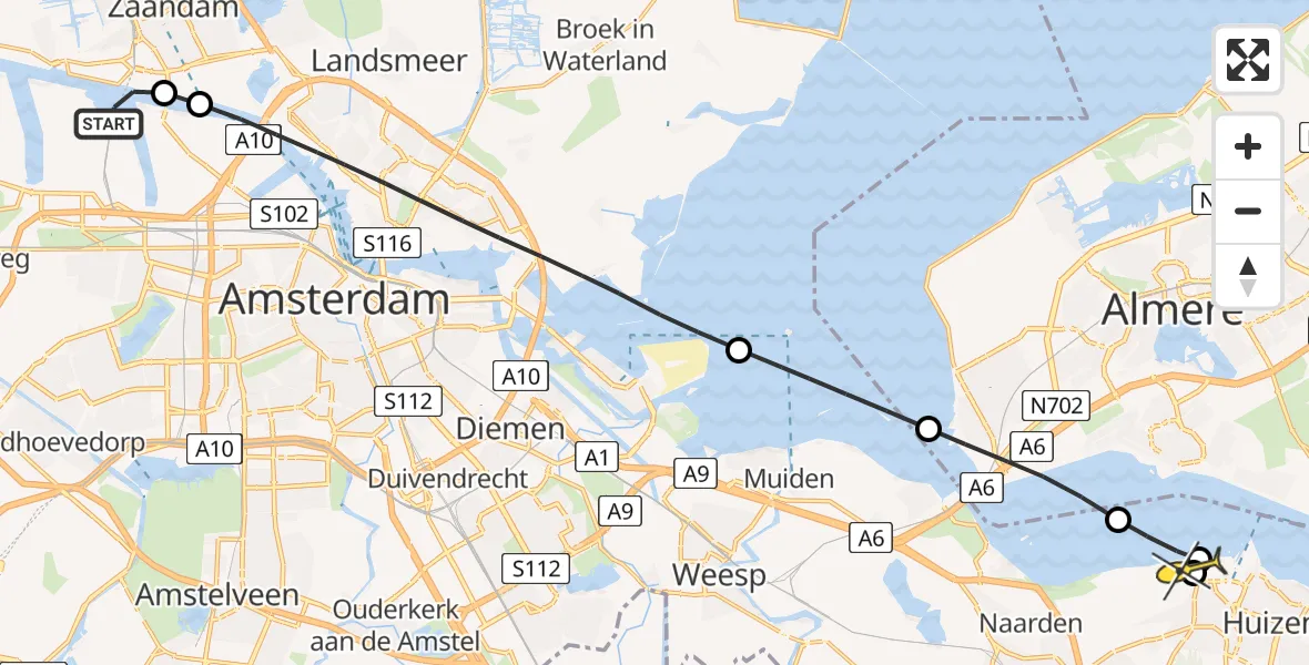 Routekaart van de vlucht: Lifeliner 1 naar Naarden, Hemkade
