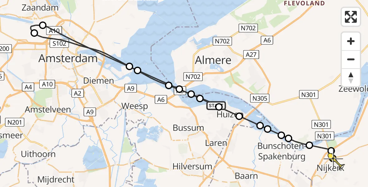 Routekaart van de vlucht: Lifeliner 1 naar Nijkerk, Oud Huizerweg