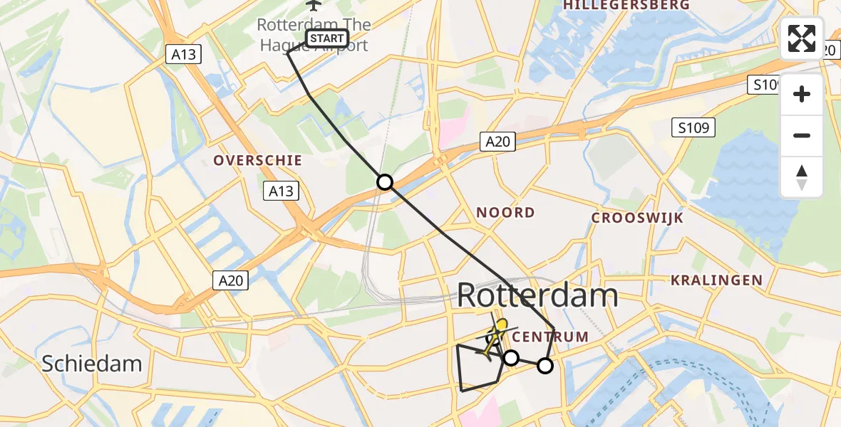 Routekaart van de vlucht: Lifeliner 2 naar Leids Universitair Medisch Centrum (LUMC), Van der Duijn van Maasdamweg