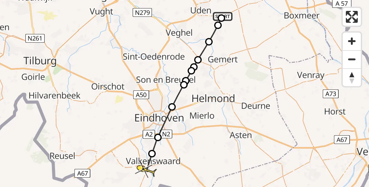 Routekaart van de vlucht: Lifeliner 3 naar Valkenswaard, Oosterheidestraat