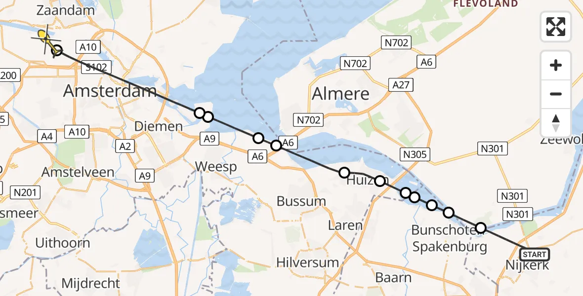 Routekaart van de vlucht: Lifeliner 1 naar Amsterdam Heliport, Gildenstraat