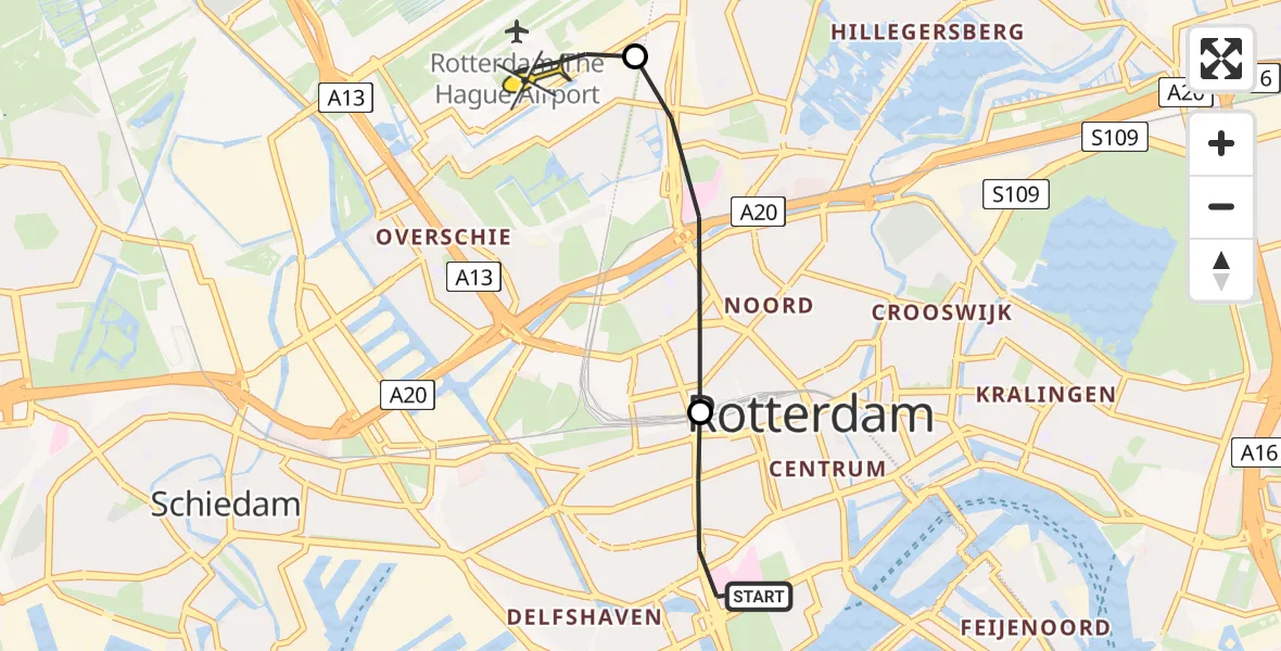 Routekaart van de vlucht: Lifeliner 2 naar Rotterdam The Hague Airport, Westzeedijk
