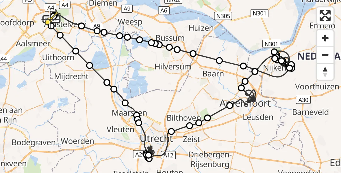 Vluchtroute Politiehelikopter van Schiphol naar Schiphol