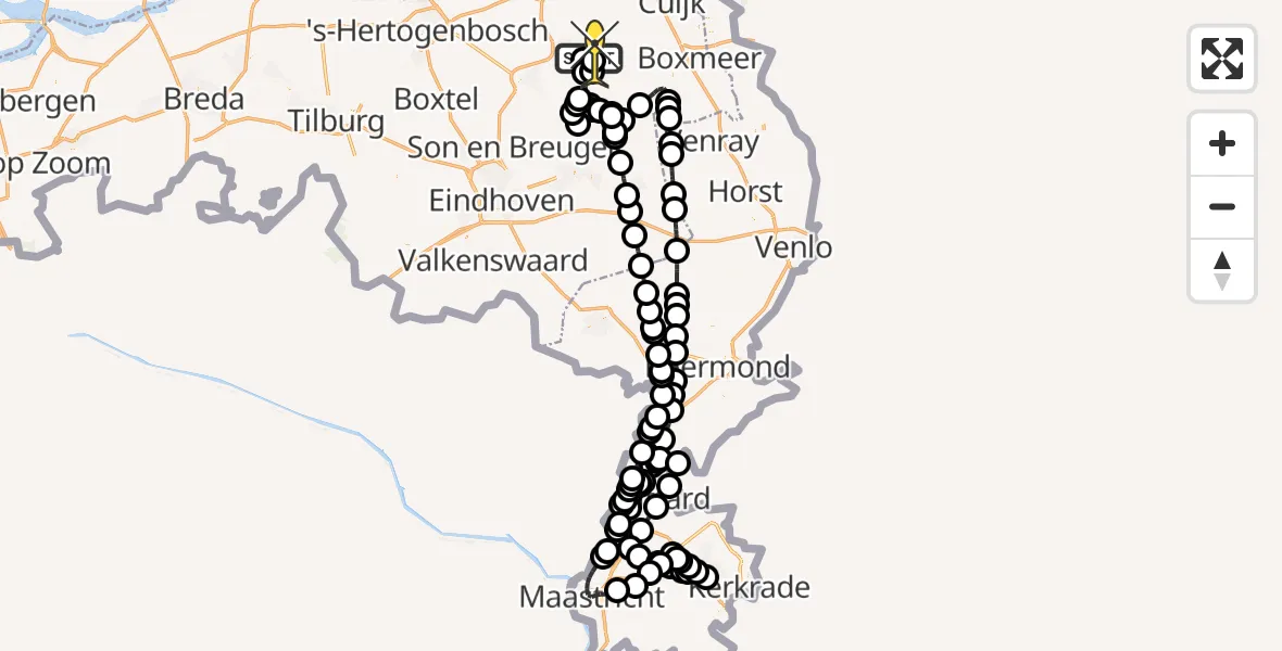 Routekaart van de vlucht: Politieheli naar Vliegbasis Volkel, Zeelandsedijk