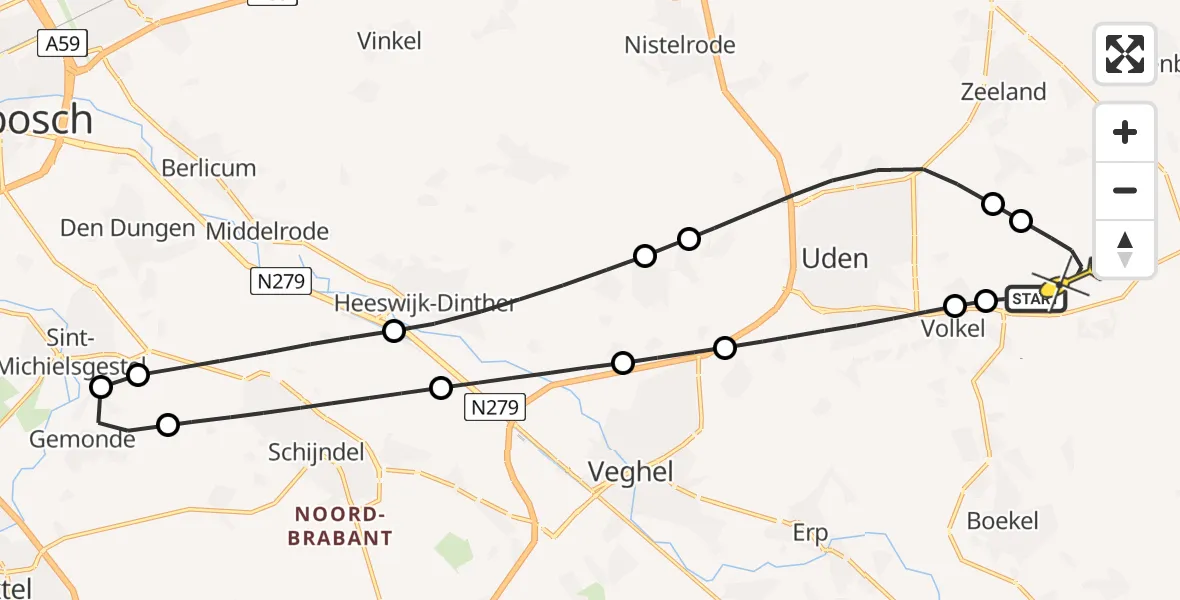 Routekaart van de vlucht: Lifeliner 3 naar Vliegbasis Volkel, Rondweg Volkel