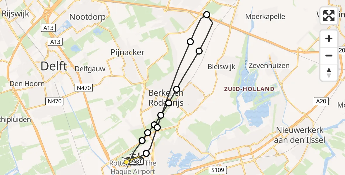Routekaart van de vlucht: Lifeliner 2 naar Rotterdam The Hague Airport, Doenkadepad