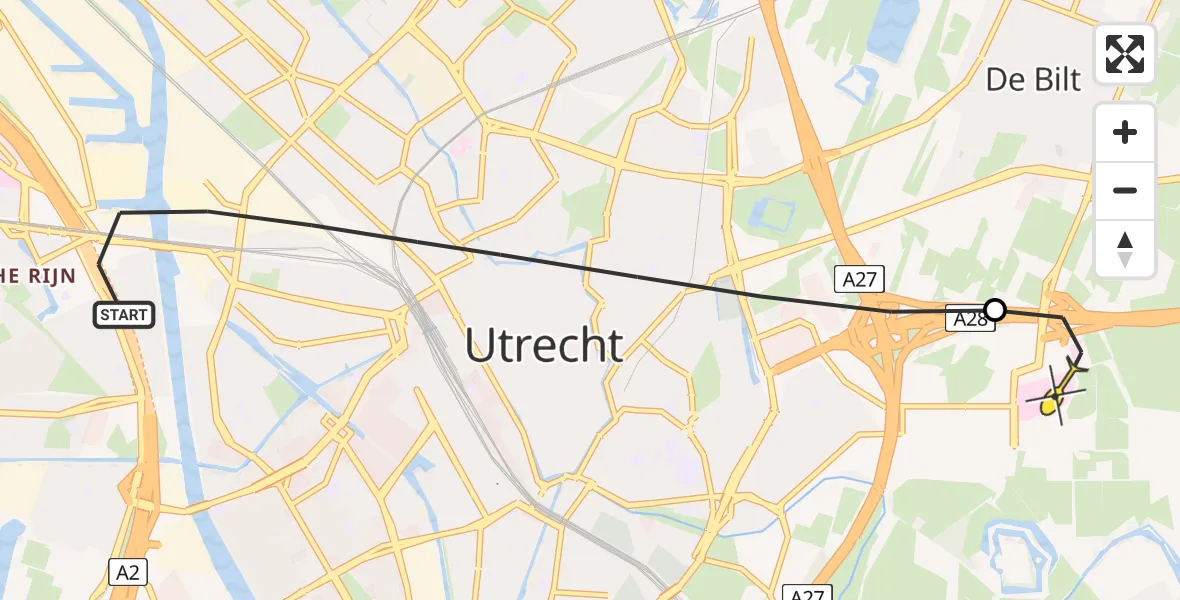 Routekaart van de vlucht: Lifeliner 1 naar Universitair Medisch Centrum Utrecht, Nijverheidskade