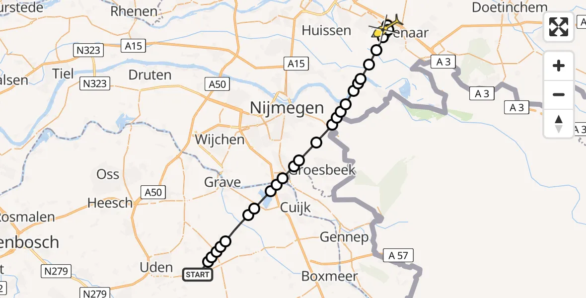Routekaart van de vlucht: Lifeliner 3 naar Groessen, Zeelandsedijk