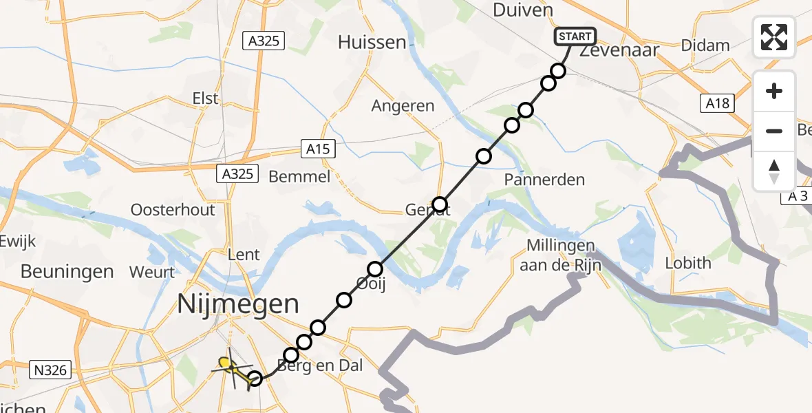 Routekaart van de vlucht: Lifeliner 3 naar Radboud Universitair Medisch Centrum, Groessenseweg