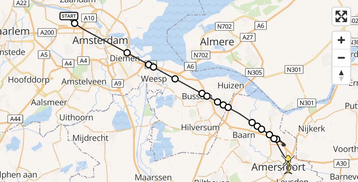 Routekaart van de vlucht: Lifeliner 1 naar Amersfoort, Maltaweg