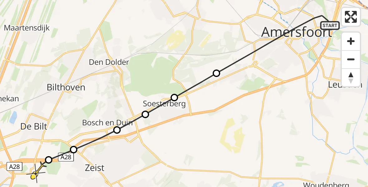Routekaart van de vlucht: Lifeliner 1 naar Universitair Medisch Centrum Utrecht, Ringweg-Kruiskamp