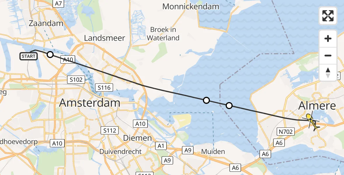 Routekaart van de vlucht: Lifeliner 1 naar Almere, Dukdalfweg