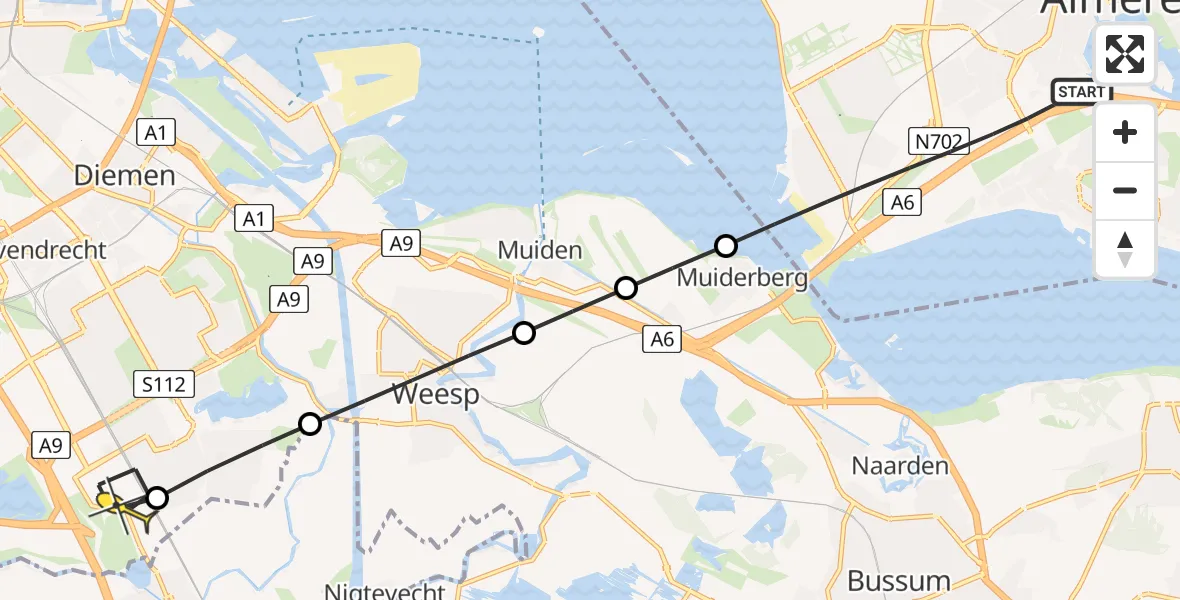 Routekaart van de vlucht: Lifeliner 1 naar Academisch Medisch Centrum (AMC), Almere-Stedenwijk